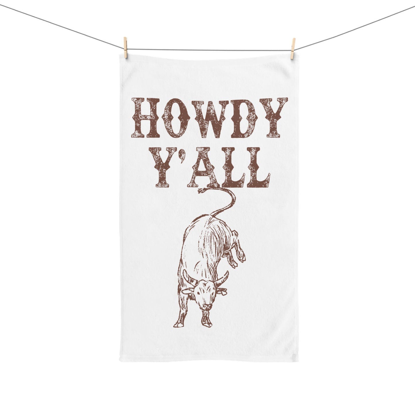 Howdy Y'all Cow Hand Towel - Rustic Kitchen Decor